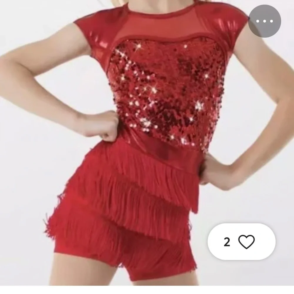 Weissman A Different Beat 10178 Sz MC Showtime Dance Costume Skating Red Fringe